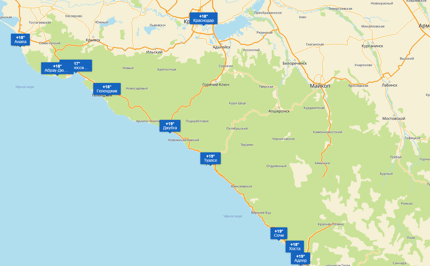 Карта дождя Адлер. Зимние температуры Геленджика и Анапы. Погода джубга точный