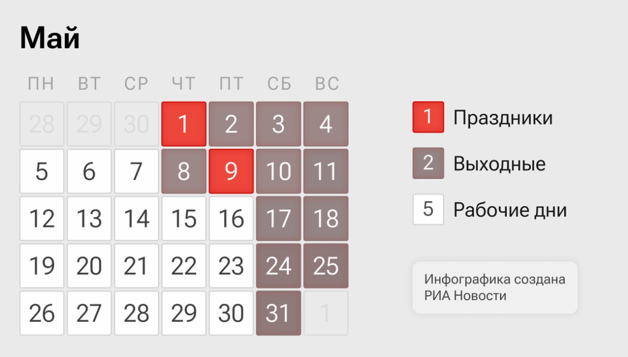 Выходные в мае 2025