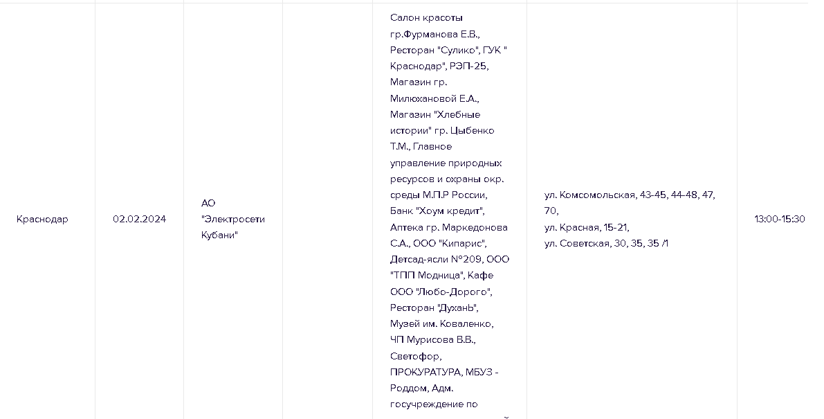 В Краснодаре часть города останется без света