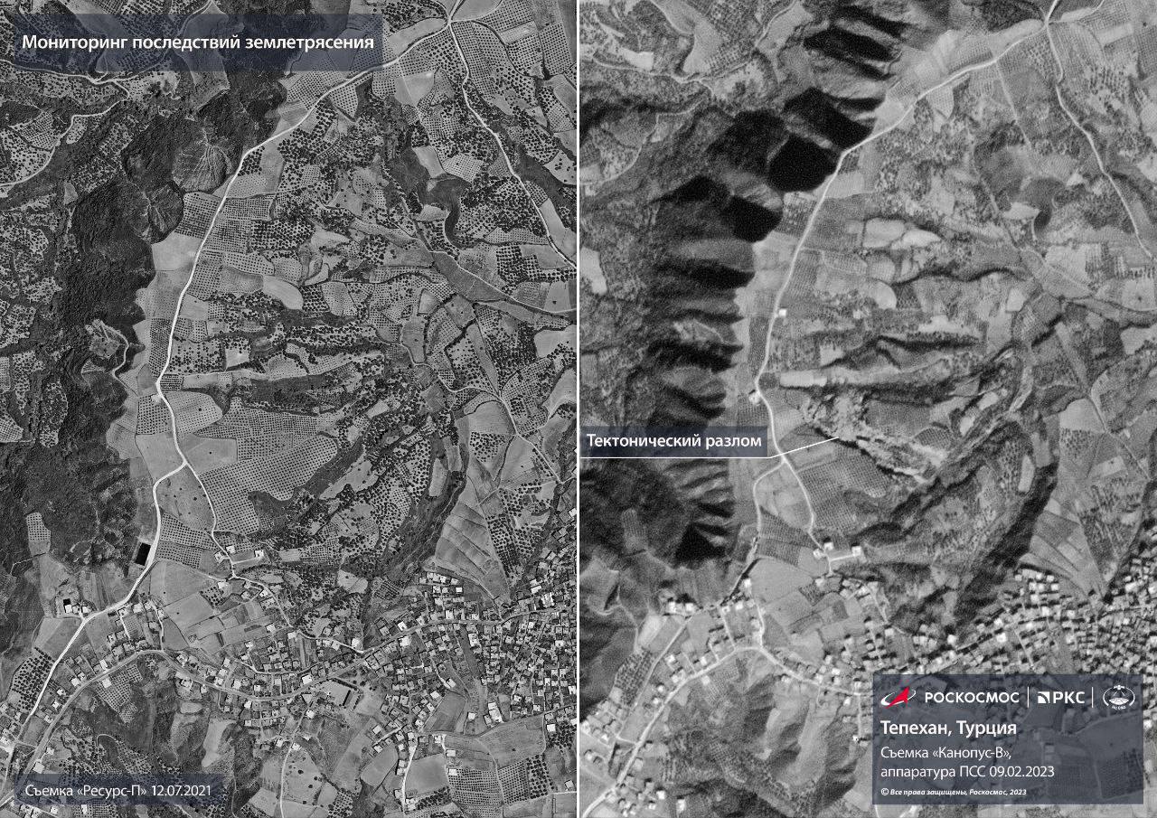 Роскосмос опубликовал фото тектонического разлома после землетрясения в Турции