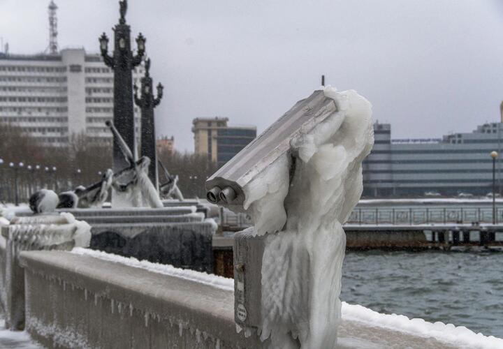 Стеклянный город: набережная Новороссийска покрылась льдом