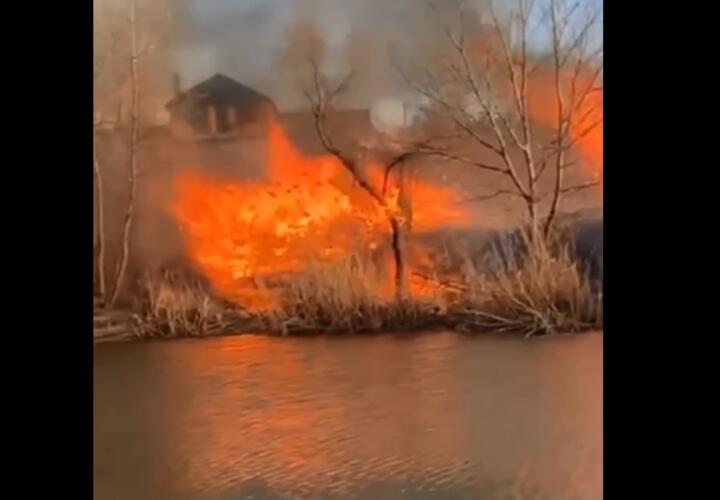 В Краснодаре крупный пожар произошел на берегу Карасунских прудов