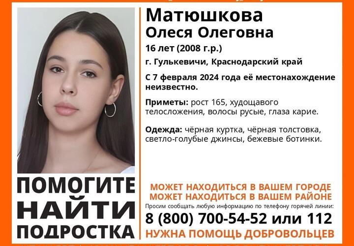16-летняя девочка бесследно пропала в Гулькевичах Краснодарского края