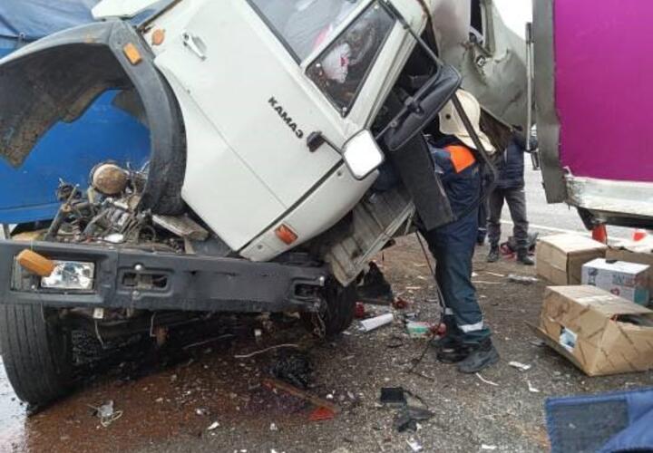 Три грузовика столкнулись на дороге в Краснодарском крае