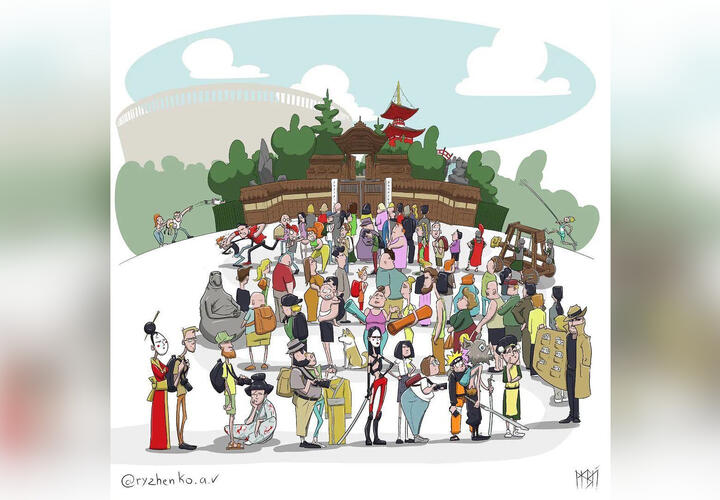 В соцсетях появилась карикатура на очередь в Японский сад парка Галицкого