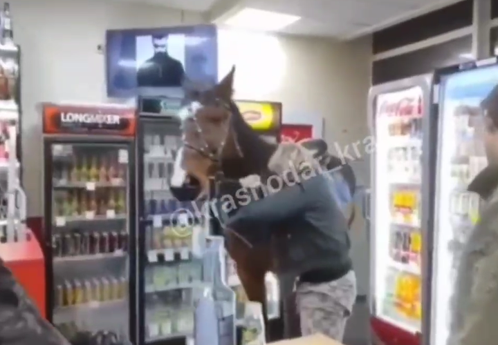 Верхом на лошади женщина заехала в виноводочный магазин в Крыму