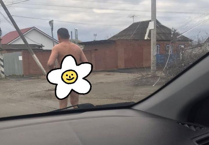 В Тимашевске по дороге разгуливает полностью голый мужчина