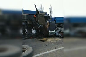 На Кубани в аварии с тремя «КамАЗами» погиб водитель иномарки ВИДЕО