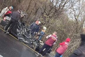 Большегруз расплющил легковушку в Краснодарском крае